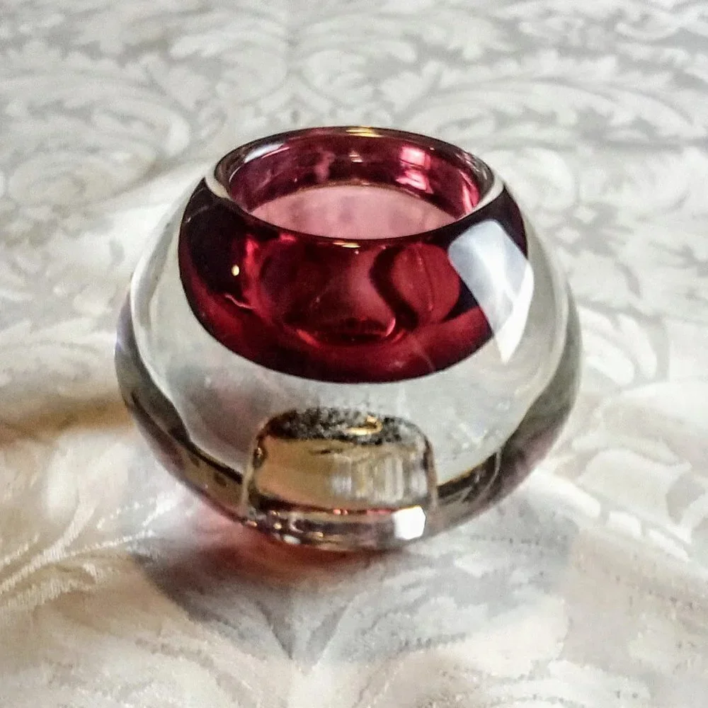 Art Cased Cranberry Glass Double Candle Holder